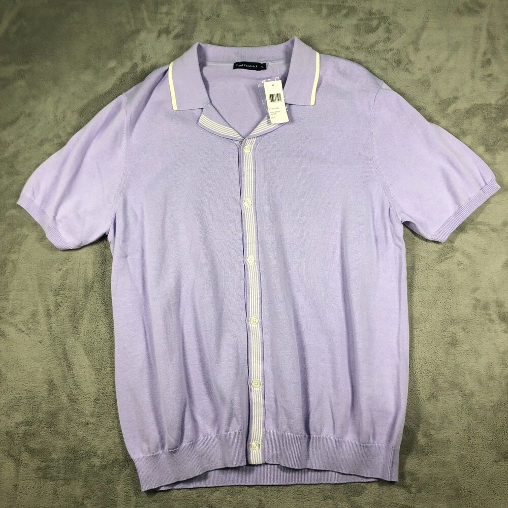 Paul Fredrick Knit Polo Shirt Mens Lavender Purple Size XL Button Front NEW